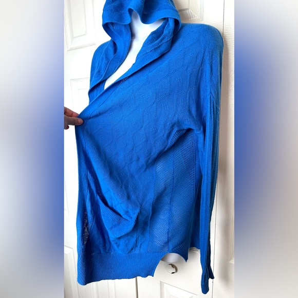 Anthro SPARROW Crystal Coast Cardigan Sweater Blue Pointelle Knit Linen Hoodie - Picture 4 of 14